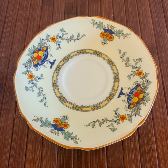 Crown Ducal Ware England Cup and Saucer Blue Urn/ Fruit 1927-30 - Picture 6 of 8